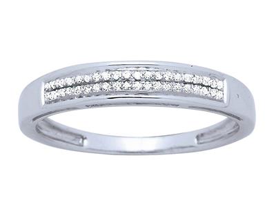 Alianza De Boda De 2 Hileras, Diamantes De 0,08 Ct, Oro Blanco De 18 K, Tamaño 54