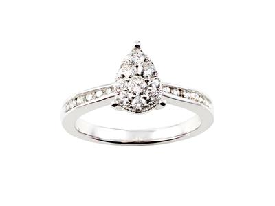 Anillo En Forma De Pera De 9,50mm,cuerpo Engastado, Diamantes Redond Os En Total 0,55 Ct, Oro Blanco De Nco 18 Kt, Dedo 56