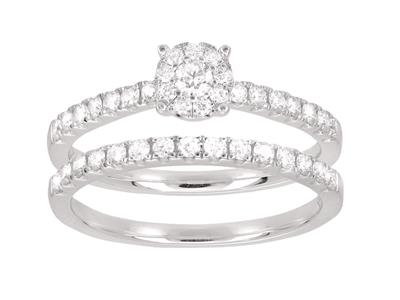 Anillo Solitario Y De Boda, Diamantes De 0,57ct, Oro Blanco De 18k, Tamaño 50