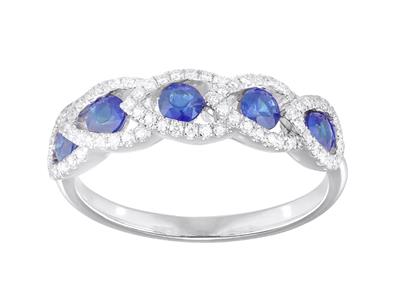 Anillo De Hojas, Diamantes 0,22ct Yzafiros 0,68ct, Oro Gris 18k, Tama o 56