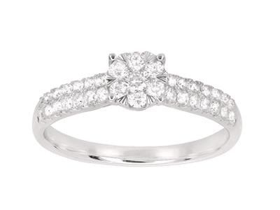 Anillo Solitario Sereti Illusion, Cuerpo Engastado En 2 Filas, Diamantes De 0,43 Ct, Oro Gris De 18 K, Ta