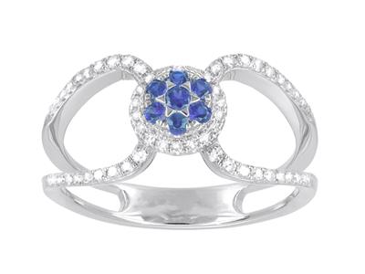 Anillo De Doble Cuerpo Engastado Con Diamantes De 0,22 Ct, Centro De Zafiros De 0,17 Ct, Oro Blanco De 18