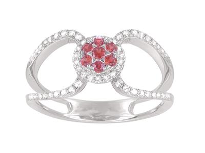 Anillo De Doble Cuerpo Engastado Con Diamantes De 0,22ct, Centro De Rub De 0,17ct, Oro Blanco De 18k, Ta