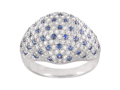 Anillo Jonc, Diamante 2ct Y Zafiros0,66ct, Oro Gris 18k, Tamaño 56