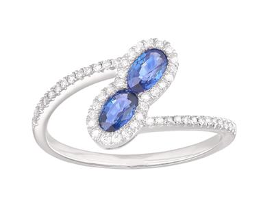 Anillo Con Diamantes De 0,19ct Y Zafiros De 0,50ct, Oro Blanco De 18k,tamaño 56
