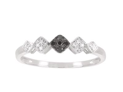 Anillo Con Motivo De Losanges, Diamantes Blancos De 0,03 Ct Y Diamantes Negros De 0,05 Ct, Oro Gris De 18
