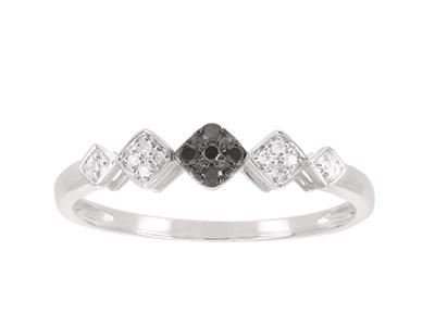 Bge Motifs Losanges Degrades Diamants Blancs 0,03ct Et Diamants Noirs 0,05ct Or Gris 18k Doigt 50 - Imagen Estandar - 1