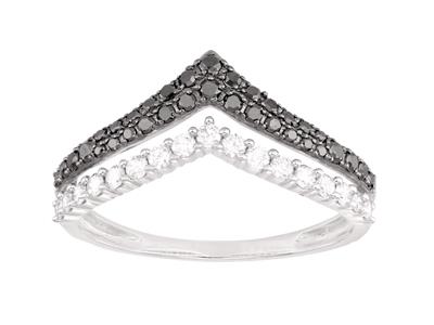 Bge V Double Rangs Diamants Blancs 0,23ct Et Diamants Noirs 0,22ct Or Gris 18k Doigt 50