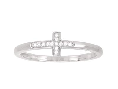 Anillo Cruz, Diamantes 0,03ct, Oro Blanco 18k, Tamaño 50