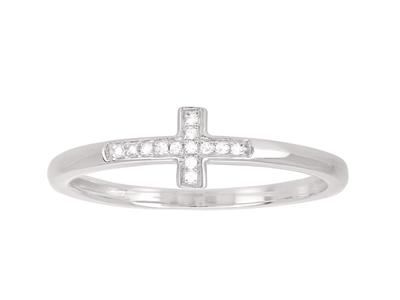 Bge Croix Diamants 0,03ct Or Gris 18k Doigt 50 - Imagen Estandar - 1