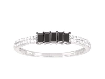 Bge Diamants Blancs 0,09ct Et Diamants Noirs Baguette 0,16ct Or Gris 18k Doigt 50