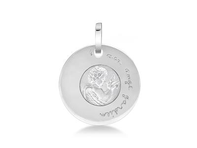 Medalla Disco De Angel 18 Mm, Oro Blanco 18k