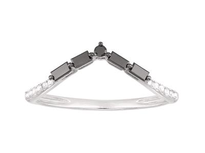 Anillo En Forma De V, Diamantes Blancos De 0,06 Ct Y Diamantes Negros De 0,15 Ct, Oro Gris De 18 K, Tamañ