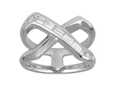 Anillo Cruzado, Diamantes Baguette De 0,44 Ct, Oro Blanco De 18 K, Tamaño 58