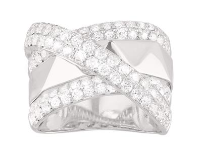 Anillo Cruzado De 4 Hileras, Diamantes De 1,65ct, Oro Blanco De 18k, Tamaño 58