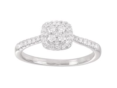 Anillo Con Diseño Cuadrado, Cuerpo Engastado Con Diamantes De 0,24ct, Oro Blanco De 18k, Tamaño 50