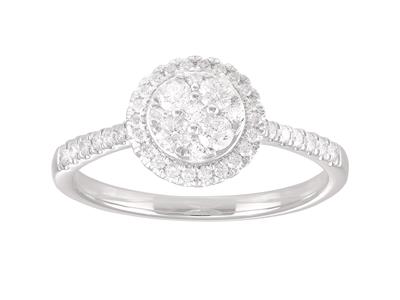 Anillo Con Motivo Redondo, Cuerpo Engastado Con Diamantes De 0,41 Ct, Oro Gris De 18 K, Tamaño 50