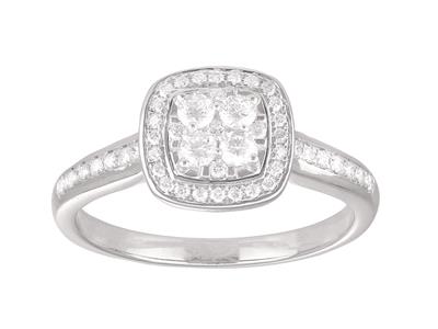 Anillo Motivo Cuadrado, Cuerpo Engastado Con Diamantes De 0,38ct, Oro Gris De 18k, Tamaño 50