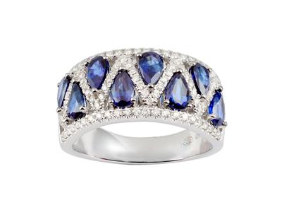 Anillo Arlequn 9,50mm, Diamantes 0,47 Ct Y Zafiros 2,14 Ct, Oro Blanco 18 K, Tamaño 56