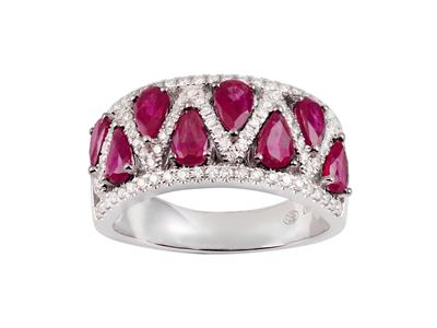 Anillo Arlequn De 9,50mm, Diamantes De 0,47 Ct Y Rubes De 2,14 Ct, Oro Blanco De 18 K, Tamaño 54
