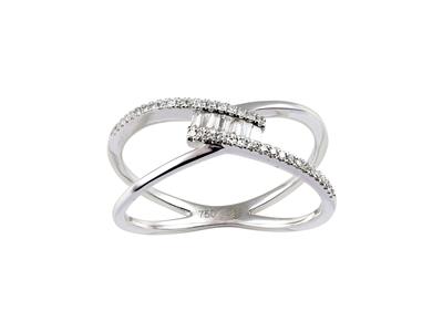 Anillo Cruzado, Diamantes Redondos Y Baguette 0,18ct, Oro Gris 18k, Tamaño 58
