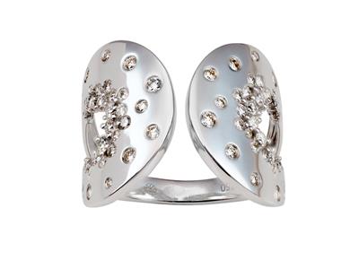 Anillo De Bucles Abierto 17mm, Diamantes De 0,74 Ct, Oro Blanco De 18k, Tamaño 58