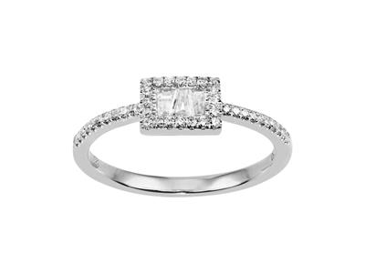 Anillo Motivo Rectángulo 4 X 7mm, Diamantes Redondos Y Baguette 0,19ct, Oro Gris 18k, Tamaño 54