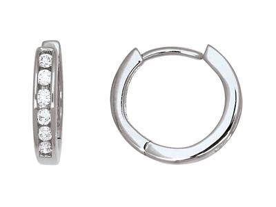 Aros De Diamantes Medio Engastados 0,13 Ct, Oro Blanco De 18 K