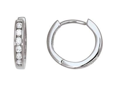 Pendientes De Aro De 12 Diamante Engastado En 0,13 Ct, Oro Blanco De 18k