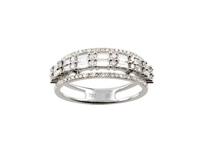 Anillo De 4 Hileras De 6,50mm, Diamantes Baguette Y Redondos En Total0,70 Ct, Oro Blanco De 18 K, Tamañ