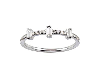 Anillo En Forma De Rectángulo, Diamantes Redondos Y Baguettes En Total0,31 Ct, Oro Blanco De 18 K, Tamañ