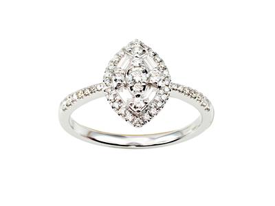 Anillo Marquesa De 12,50mm, Diamantes Redondos Y Baguette De 0,49 Ct,oro Blanco De 18 K, Tamaño De Tama