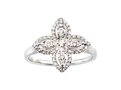 Anillo Motivo Flor 4 P{talos 15 mm,diamantes 0,33ct, Oro Blanco 18k, Tamaño 56 - Imagen Estandar - 1