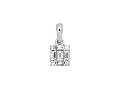 Colgante Cuadrado, Diamantes Tamañobaguette Y Redonda 0,17ct, Oro Bla Nco 18k