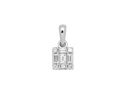 Colgante Cuadrado, Diamantes Baguette Y Redondos 0,17 Ct, Oro Blanco 18k