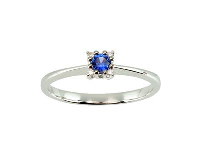 Anillo Solitario, Zafiro Redondo 0,14ct, Diamantes Alretamañor 0,02ct,oro Blanco 18k, Tamaño 52