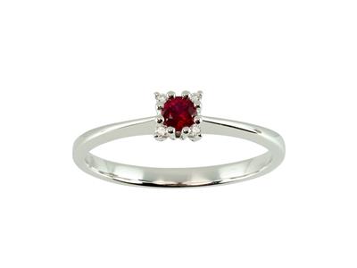 Anillo Solitario, Rub 0,14ct, Diamantes De Entorno 0,02ct, Oro Blanco18k, Tamaño 52