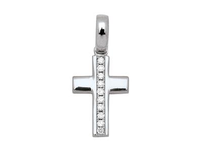 Colgante De Cruz Con Enganche De Lnea, Diamantes De 0,05 Ct, Oro Grisde 18 K
