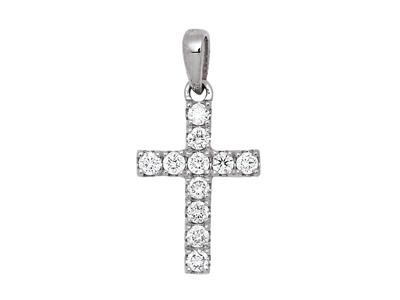 Colgante Cruz, Diamantes 0,17ct, Oro Blanco 18k