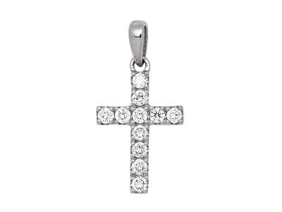 Colgante Cruz, Diamantes 0,17 Ct, Oro Blanco 18k