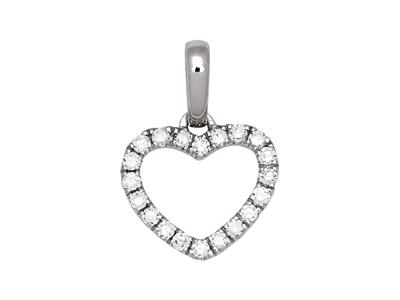 Colgante De Corazn Calado, Diamantes De 0,12 Ct, Oro Blanco De 18 K