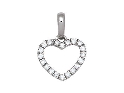 Colgante Corazon Calado, Diamantes 0,12 Ct, Oro Blanco 18k