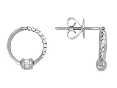 Pendientes Con Diamantes Redondos Y Baguette 0,24ct, Oro Blanco 18k