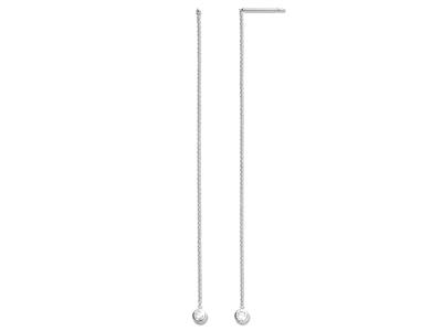 Pendientes De Cadena Con Colgante, Diamante Solitario De 0,08 Ct, Oro Blanco De 18 K