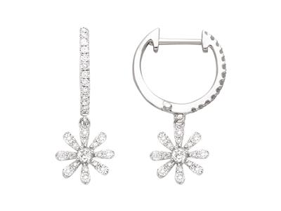 Pendientes Margarita 20 Mm, Diamantes 0,38ct, Oro Blanco 18k