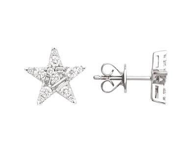 Pendientes Estrella 10 Mm, Diamantes 0,44ct, Oro Blanco 18k