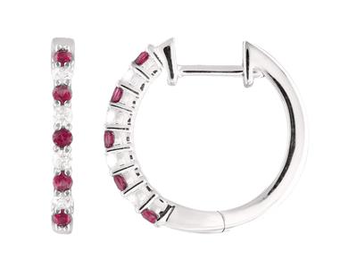 Pendientes De Aro Con Diamantes De 0,11 Ct Y Rubes De 0,18 Ct, Diámetro Interior 11mm, Oro Blanco De 18