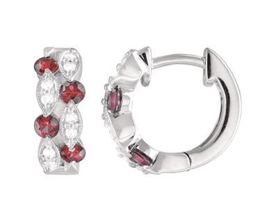 Pendientes Criollos De Diamantes De0,11 Ct Y Rubes De 0,55 Ct, Diáme Tro 10mm, Oro Blanco De 18 K