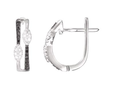 Pendientes De Doble Hilera, 2 Pastillas De Diamantes Blancos De 0,10 Ct Y Diamantes Negros De 0,11 Ct, Or