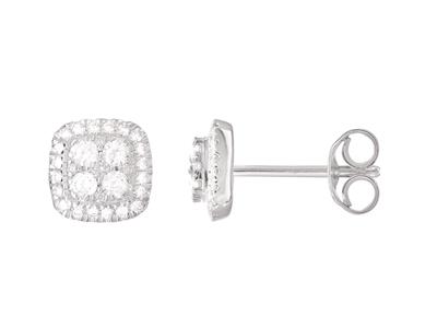 Pendientes De Botn Cuadrados, Diamantes De 0,36 Ct, Altura 7mm, Oro Blanco De 18 K